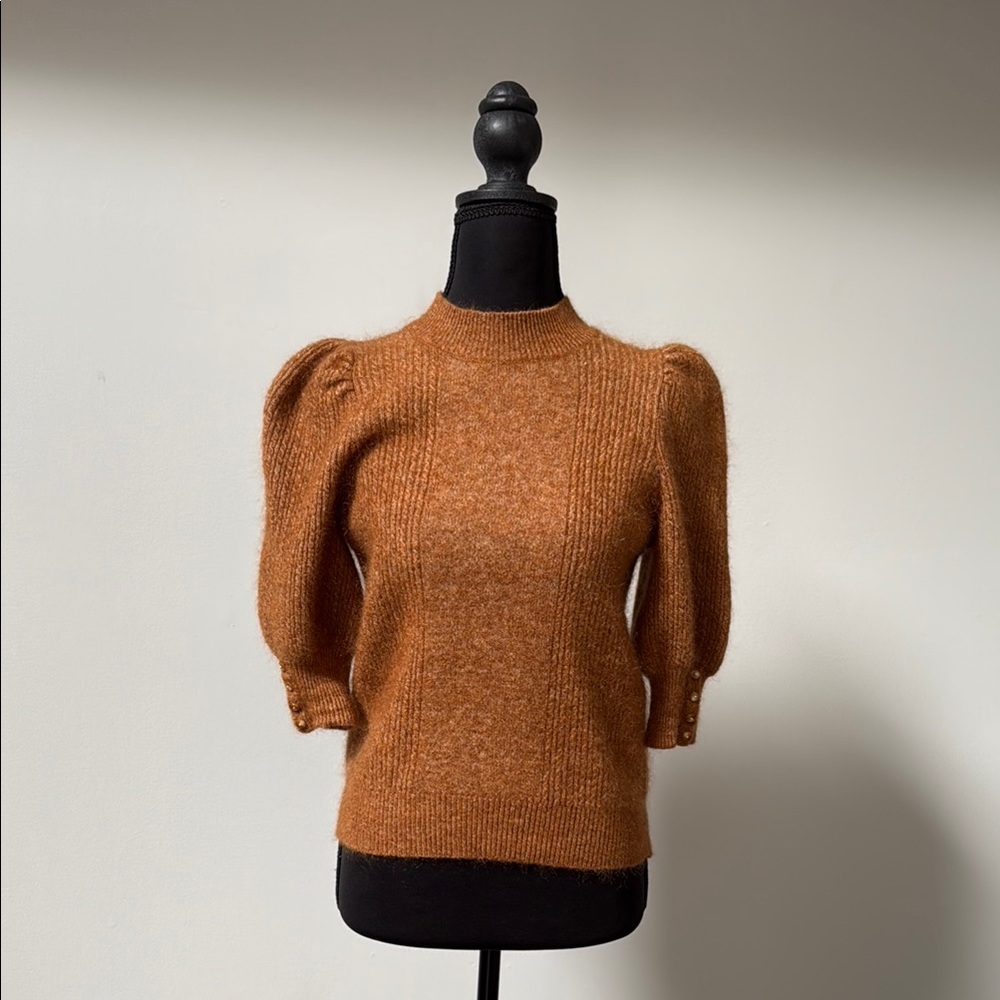 Sezane Women's Brown Sweater with Puff Sleeves